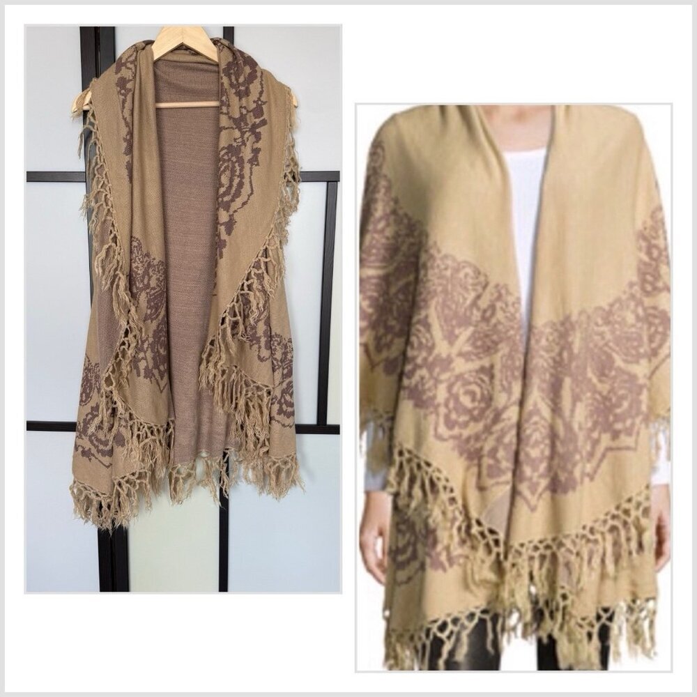 Raj Lotus Poncho Paisley PixelKimono‎ Sweater Bohemian Lagenlook Neutrals NWT